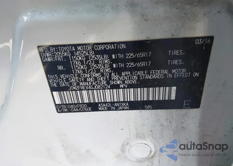 2016 Toyota Rav4 Le из США, поврежденный, VIN JTMZFREV4GJ082124